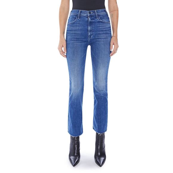 Mother 'The Hustler' Blue Cotton Fray Ankle Bootcut Denim Jean Size 29